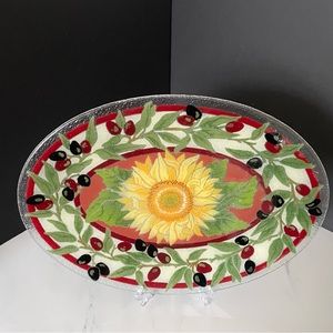 Large Sunflower & Olive Serving Platter by Peggy Karr